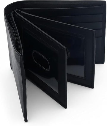 Men's Black Bifold Leather Wallet with 3 ID Windows
