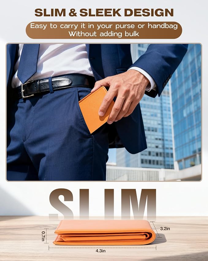 Men's Orange RFID Blocking Slim Bifold Wallet