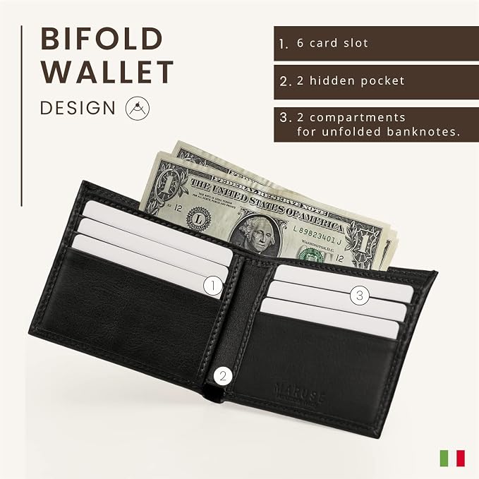 Men's Slim Italian Leather Bifold Wallet | Black