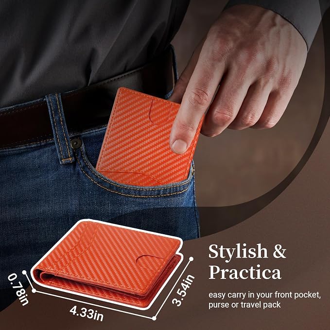 Men's Orange RFID Blocking Carbon Fiber Wallet