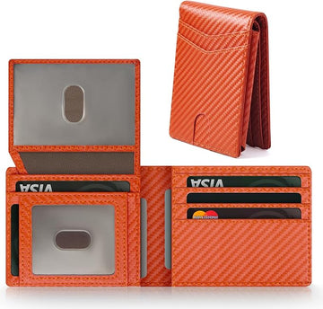 Men's Orange RFID Blocking Carbon Fiber Wallet