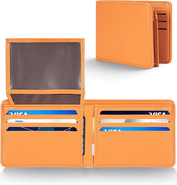Men's Orange RFID Blocking Slim Bifold Wallet